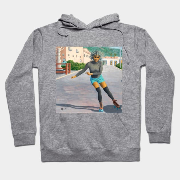 Alien Landscape Roller Skating Fantasy Illustration Hoodie by Helms Art Creations